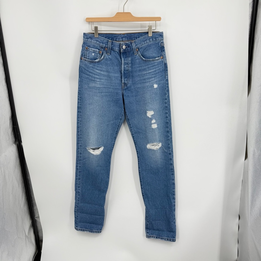 LEVI'S Women's 501 Distressed High Rise Button Fly Straight Leg Jeans 28 x 30.5